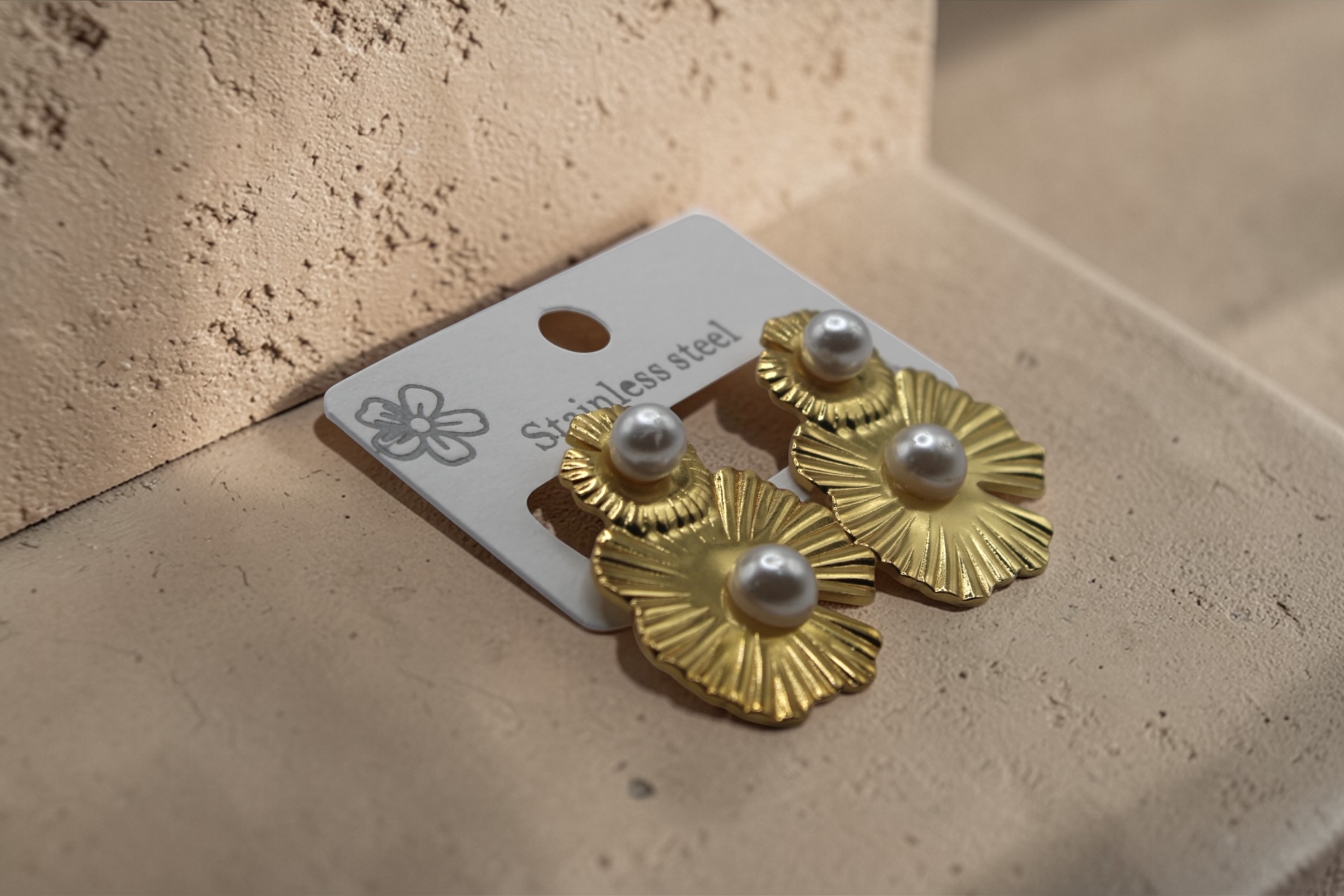 Gold Floral Pearl Drop Earrings for Women - Image 4