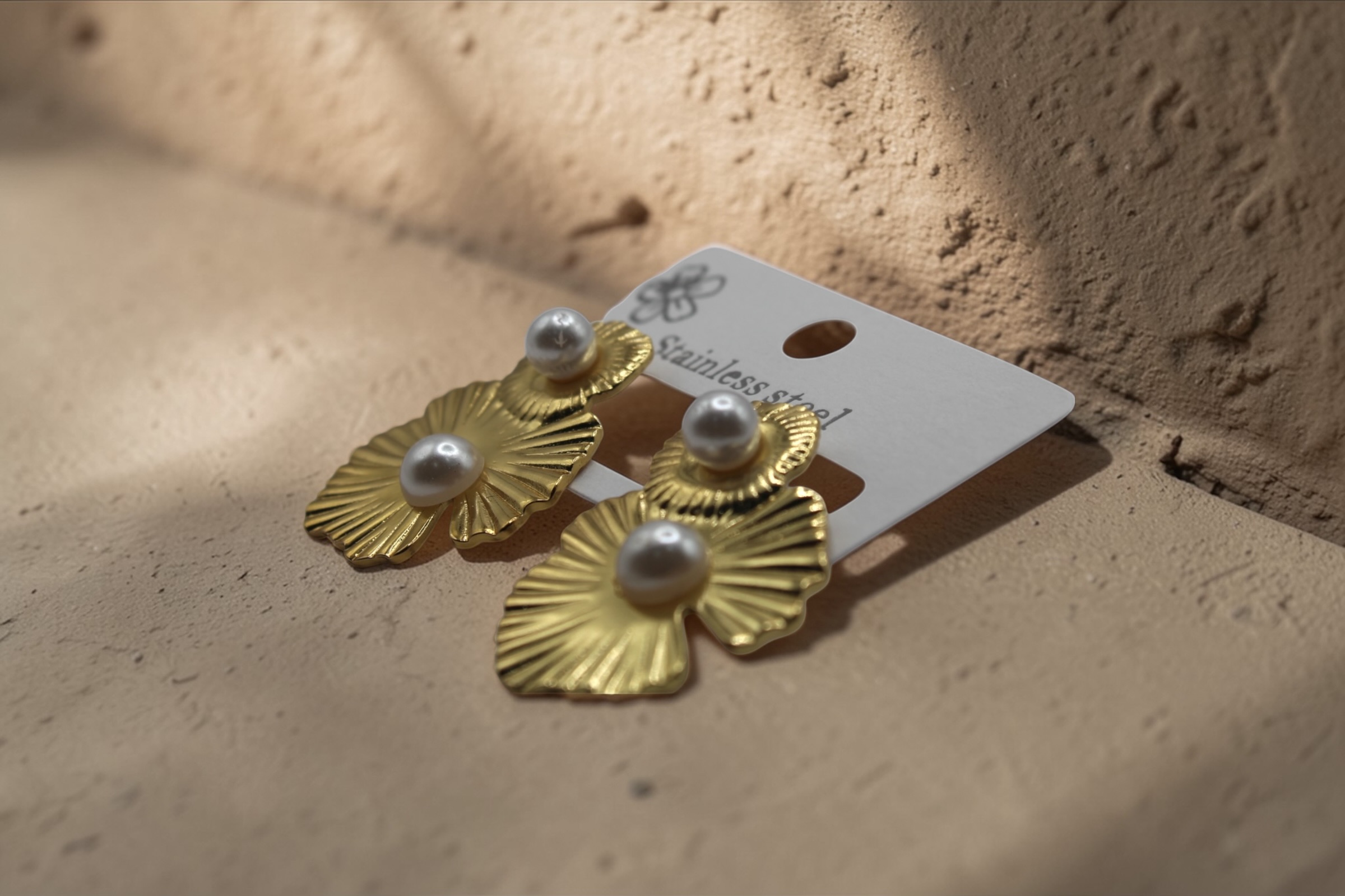 Gold Floral Pearl Drop Earrings for Women - Image 3