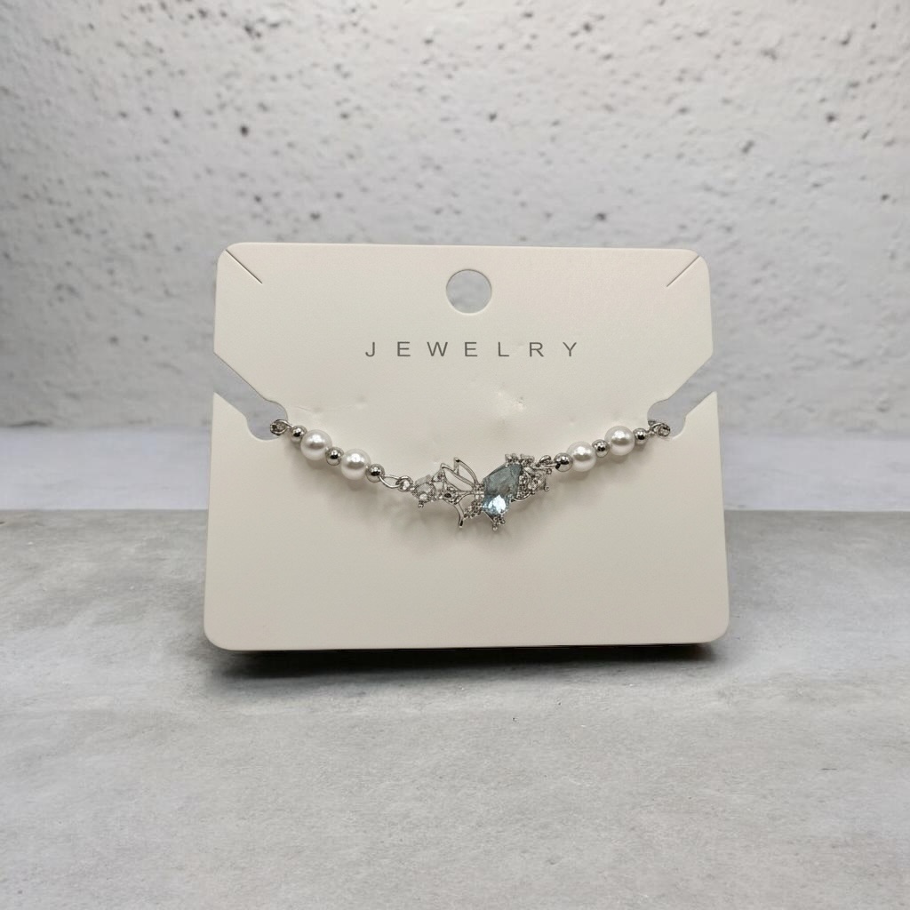 Silver Butterfly Pearl Bracelet for Women