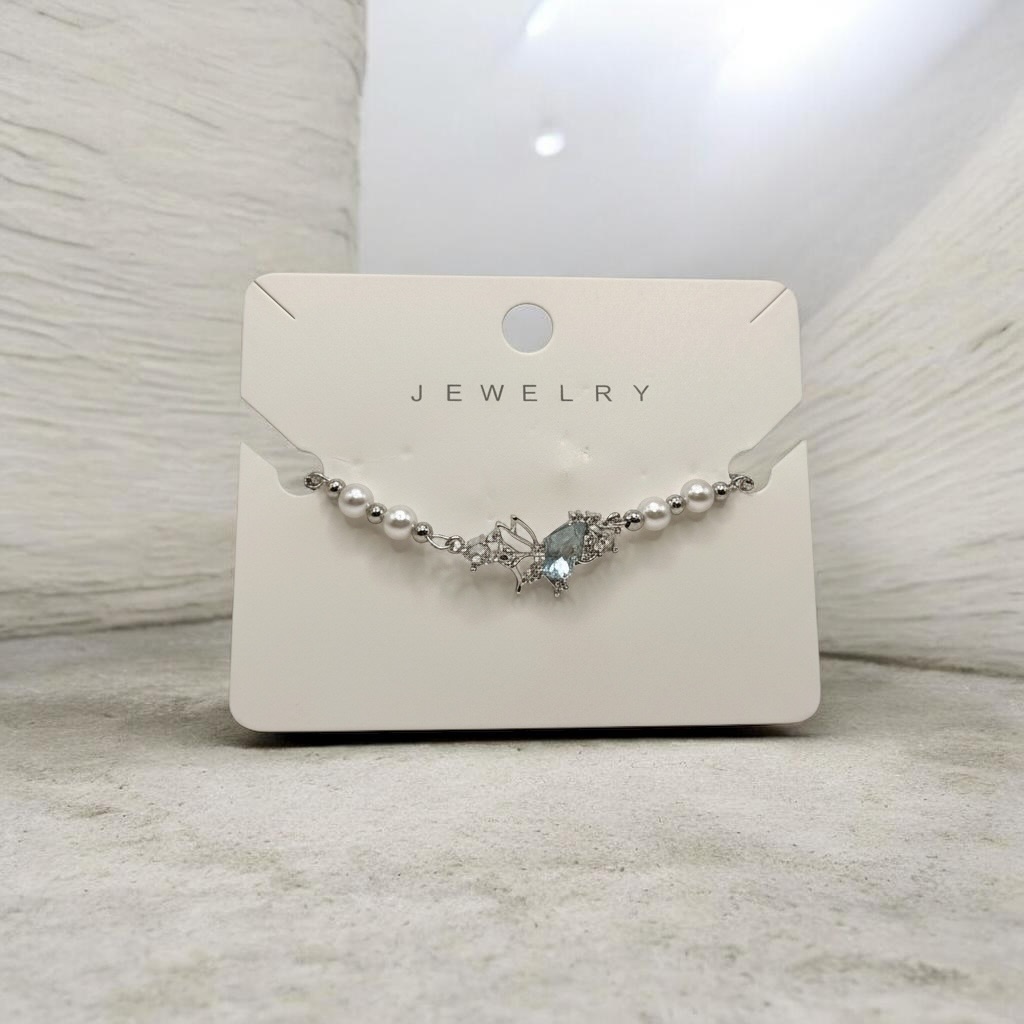 Silver Butterfly Pearl Bracelet for Women - Image 2