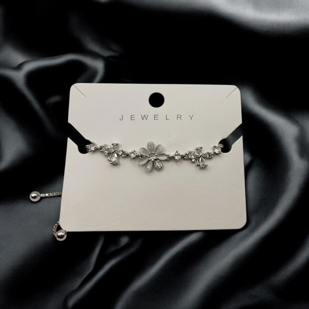 Silver Floral Crystal Bracelet for Women - Image 2
