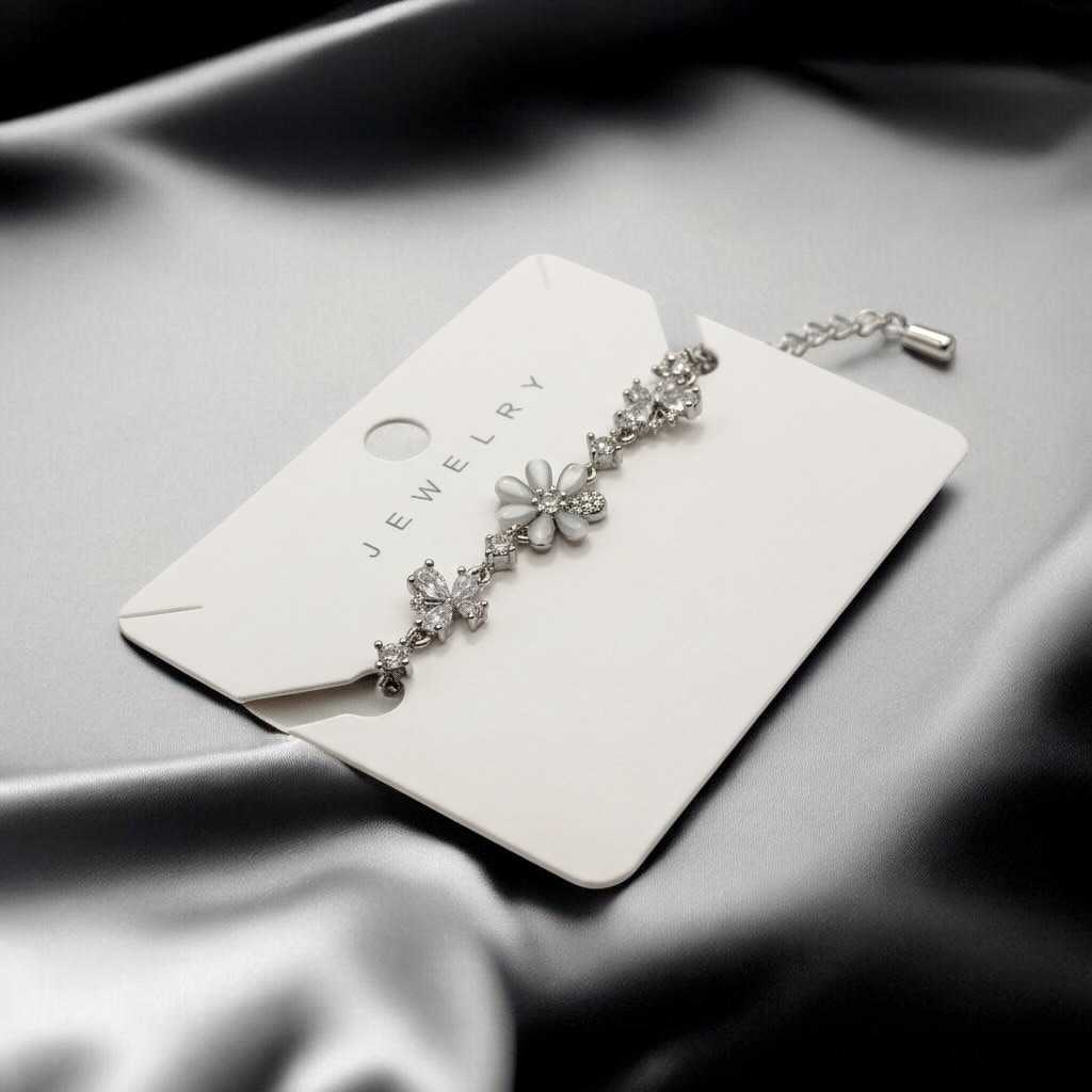 Silver Floral Crystal Bracelet for Women