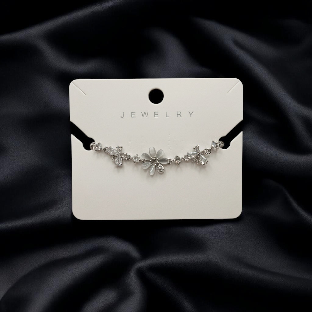 Silver Floral Crystal Bracelet for Women - Image 3