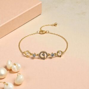 Gold Initial Charm Bracelet with Crystals & Pearls