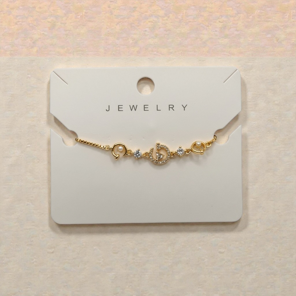 Gold Initial Charm Bracelet with Crystals & Pearls - Image 2