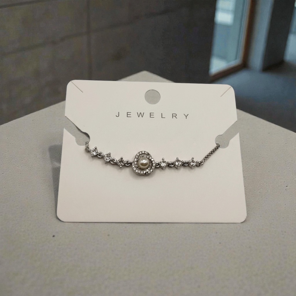 Silver Pearl Halo Crystal Bracelet for Women - Image 2