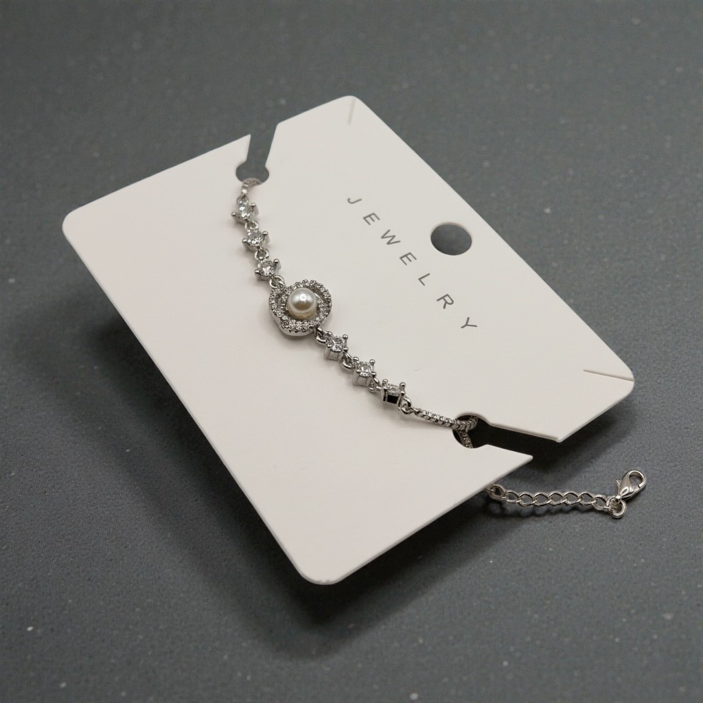 Silver Pearl Halo Crystal Bracelet for Women