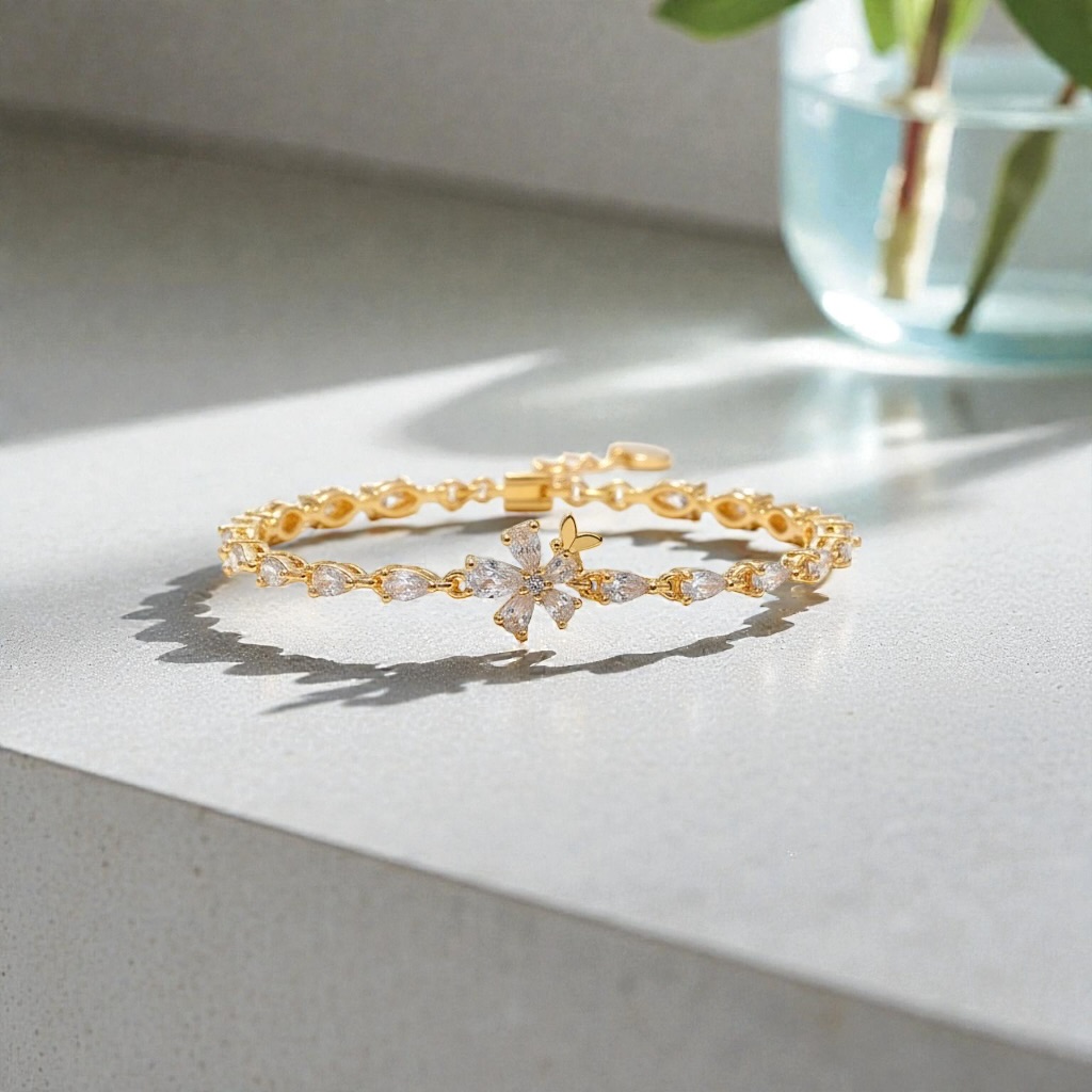 Gold Crystal Flower Bracelet for Women - Image 4