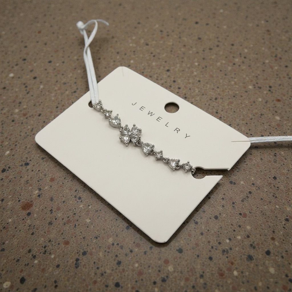 Silver Crystal Bow Charm Bracelet for Women