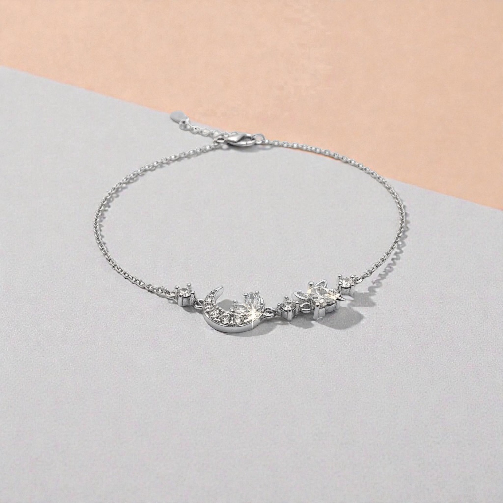Silver Moon & Star Crystal Bracelet for Women - Image 3