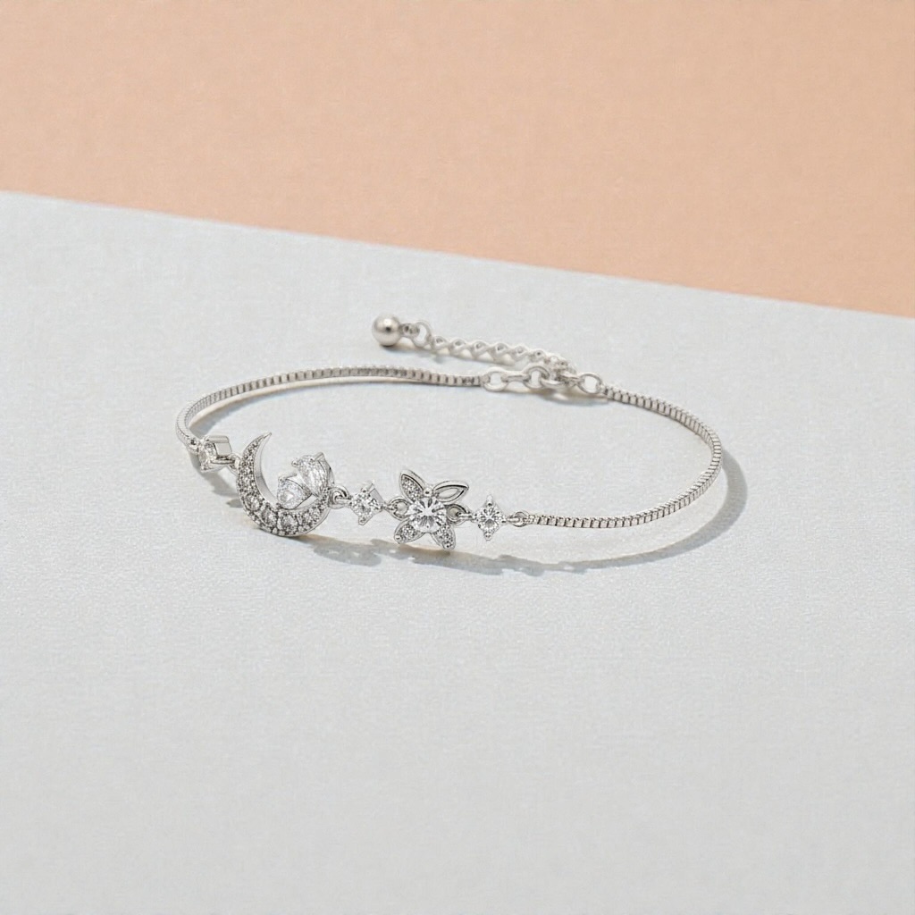 Silver Moon & Star Crystal Bracelet for Women - Image 2