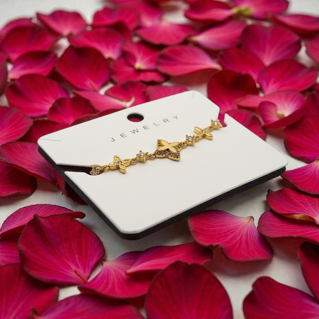 Gold Floral Crystal Charm Bracelet for Women - Image 2
