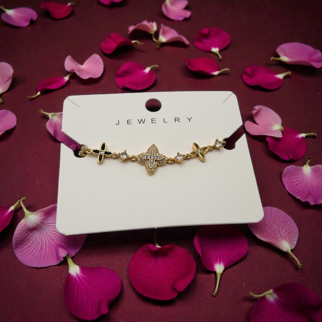 Gold Floral Crystal Charm Bracelet for Women