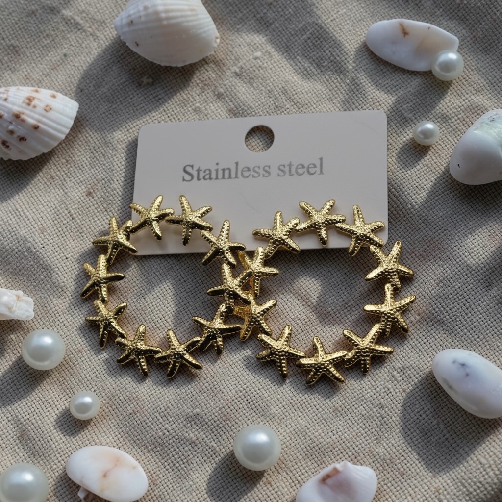 Gold Starfish Hoop Earrings