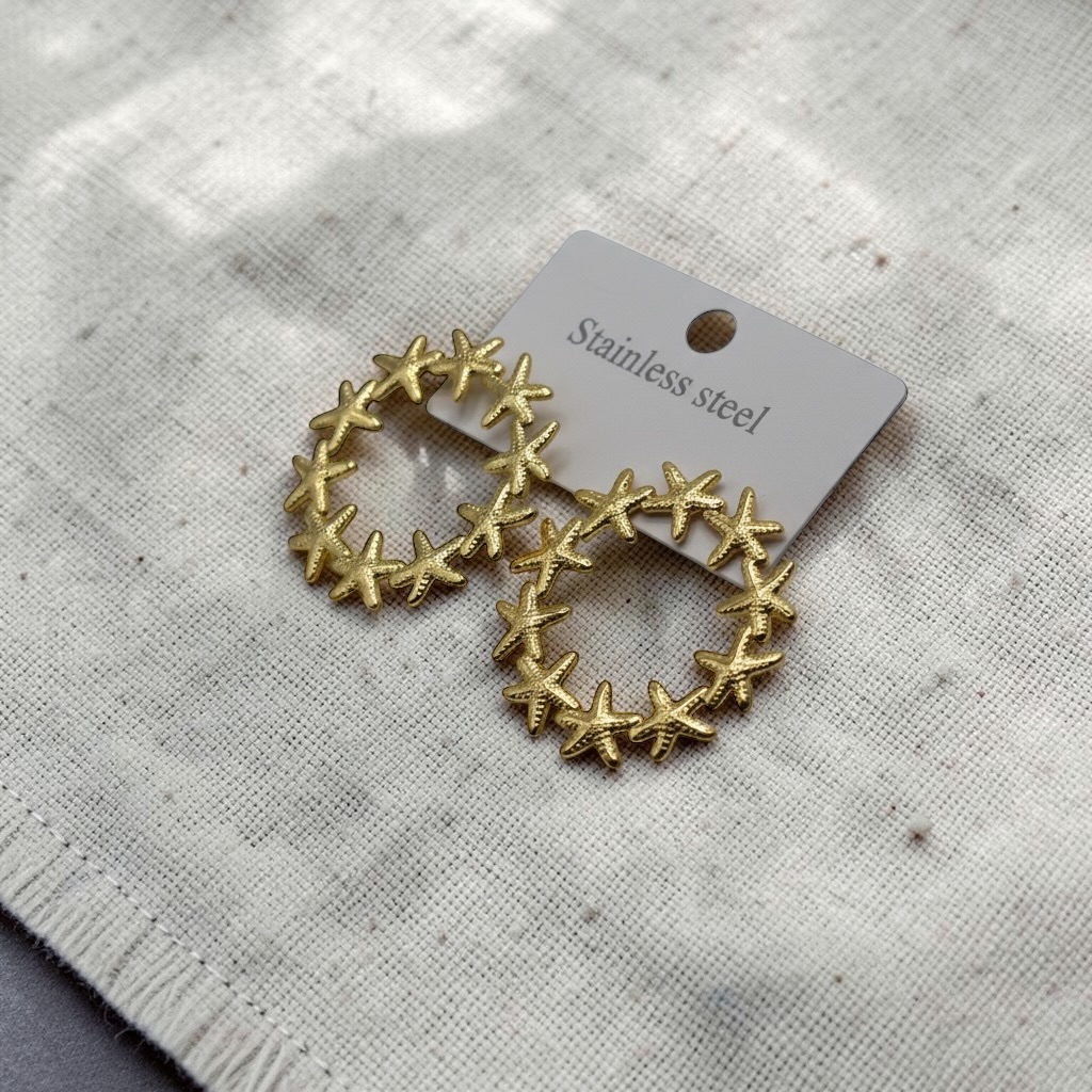 Gold Starfish Hoop Earrings - Image 3