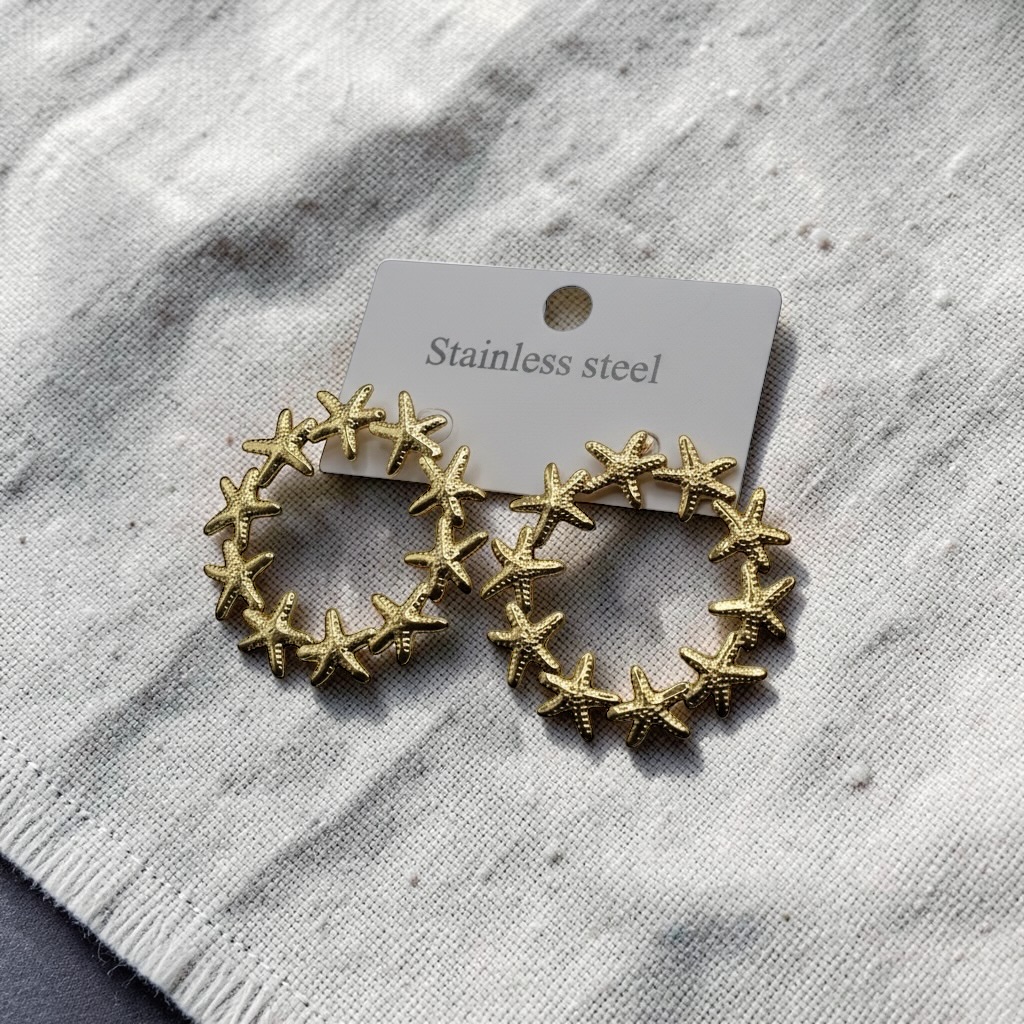 Gold Starfish Hoop Earrings - Image 2