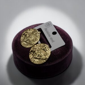 Gold Textured Disc Stud Earrings