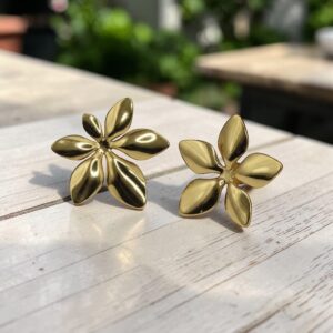 Glossy Gold Flower Stud Earrings