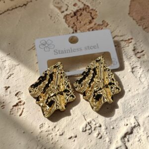 Gold Textured Statement Earrings for Women