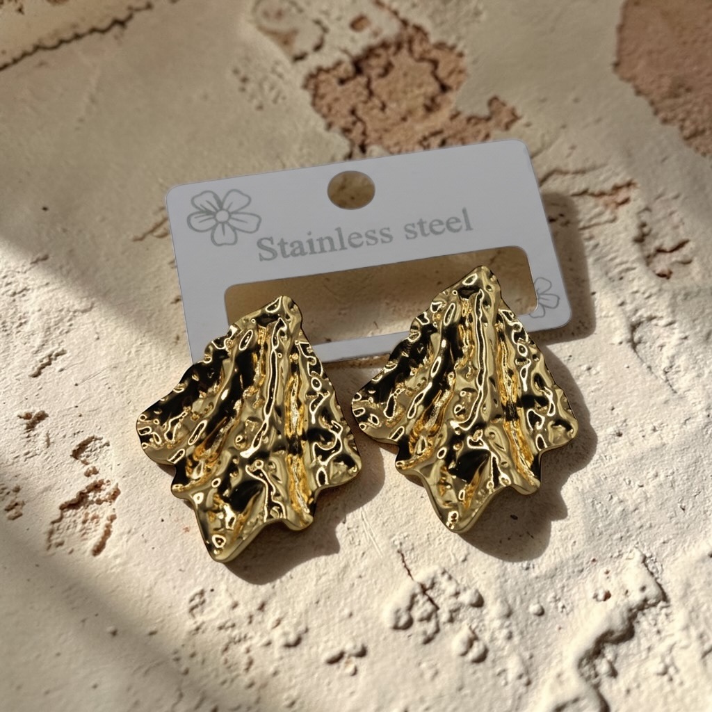 Gold Textured Statement Earrings for Women
