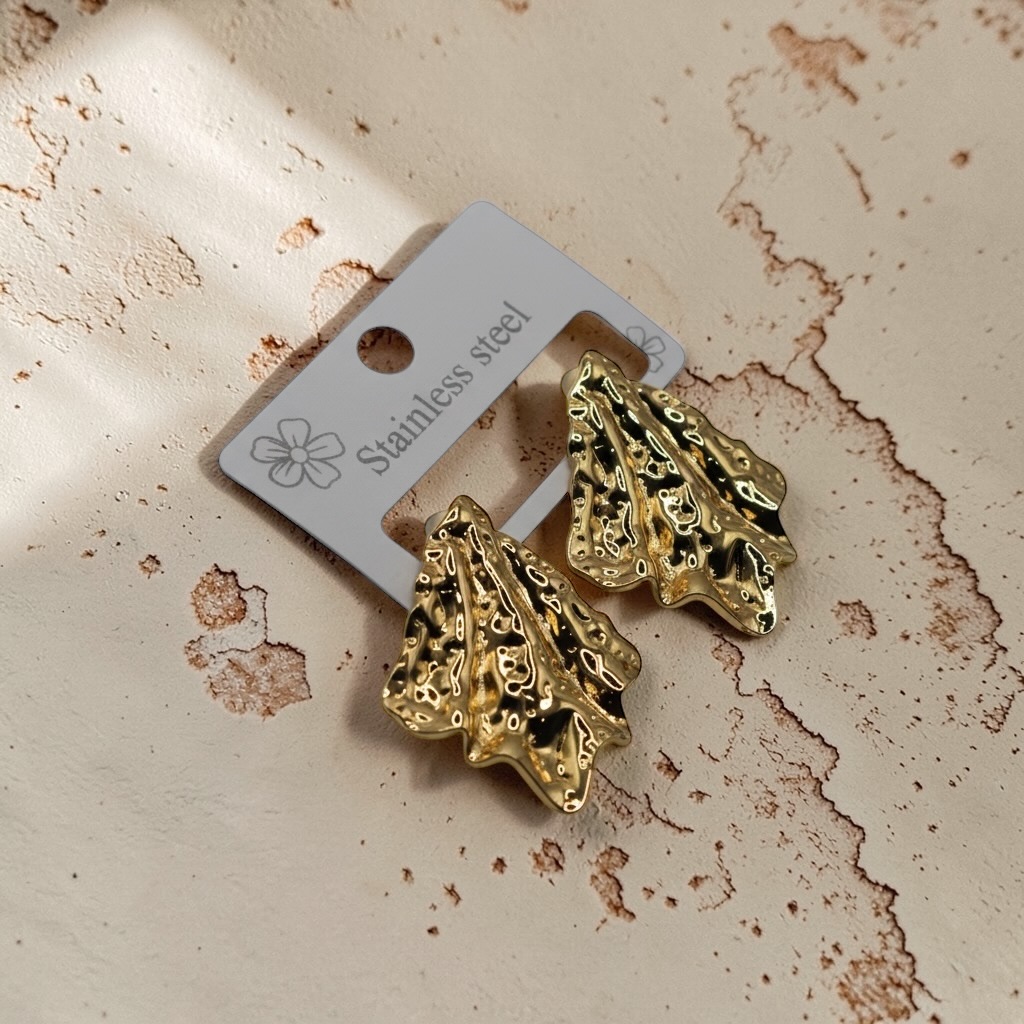 Gold Textured Statement Earrings for Women - Image 4
