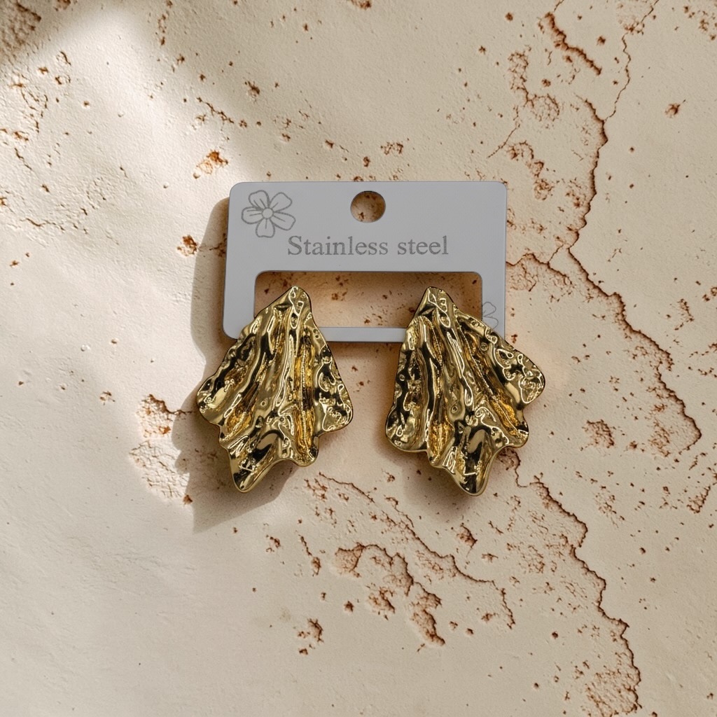 Gold Textured Statement Earrings for Women - Image 3