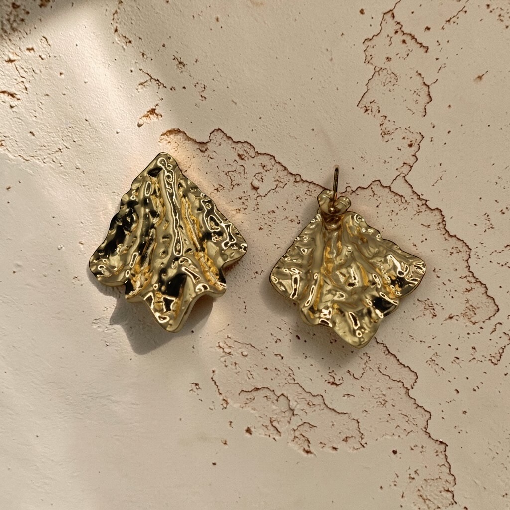 Gold Textured Statement Earrings for Women - Image 2