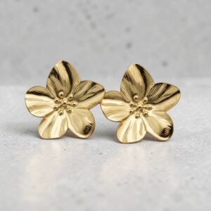 Gold Floral Stud Earrings for Women