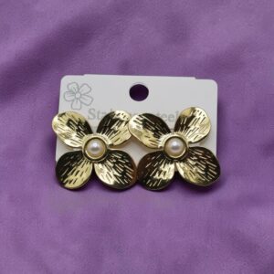 Gold Floral Pearl Stud Earrings